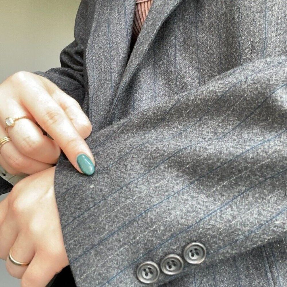 Vintage Givenchy Dark Gray Striped Oversized Wool Blazer Preppy Sport Coat 40R - Picture 9 of 11